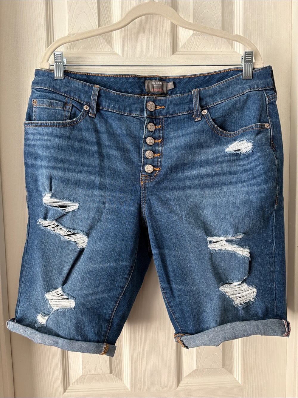 Torrid Distressed Mid Rise Denim Bermuda Shorts size 14